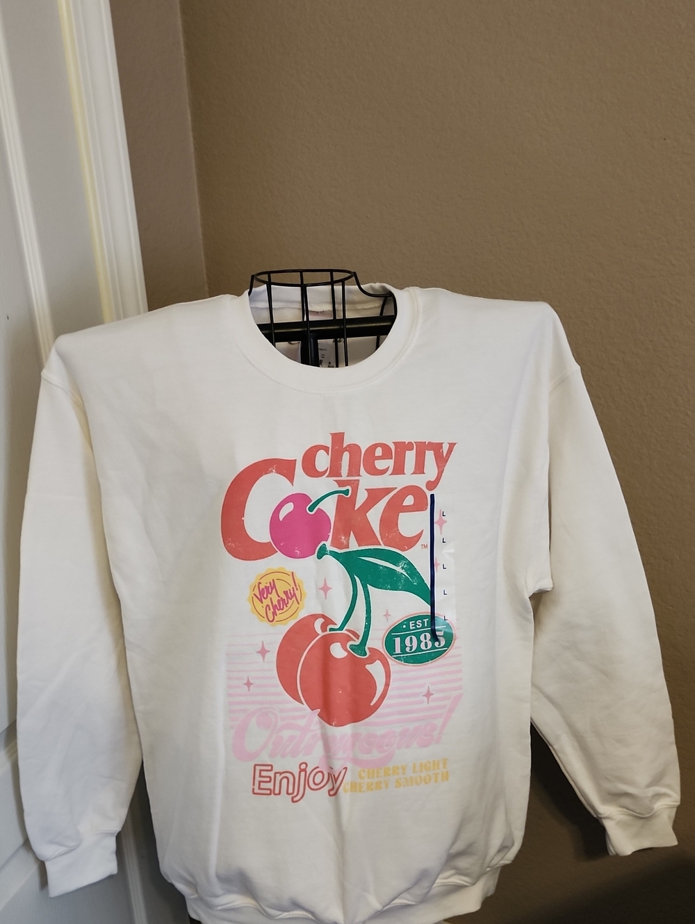 Coca Cola White Cherry Coke Graphic Sweatshirt with Red & Green Print